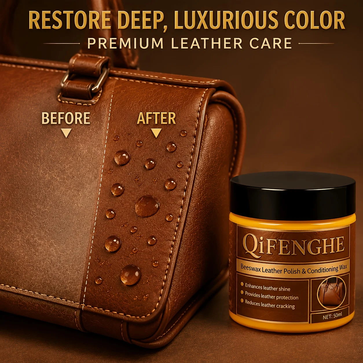Leather Bag Care Wax Polish Balm 1.69oz Tin - Leather Shine Enhancer Anti Crack Protection Formula for Leather Bags