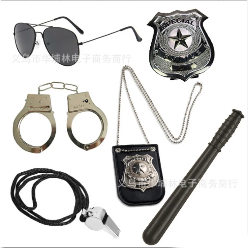 Occupation Cosplay Police Agent Officer Badges Card Tie Handcuffs Holder with Chain Belt Clip Cosplay Accessory Collection