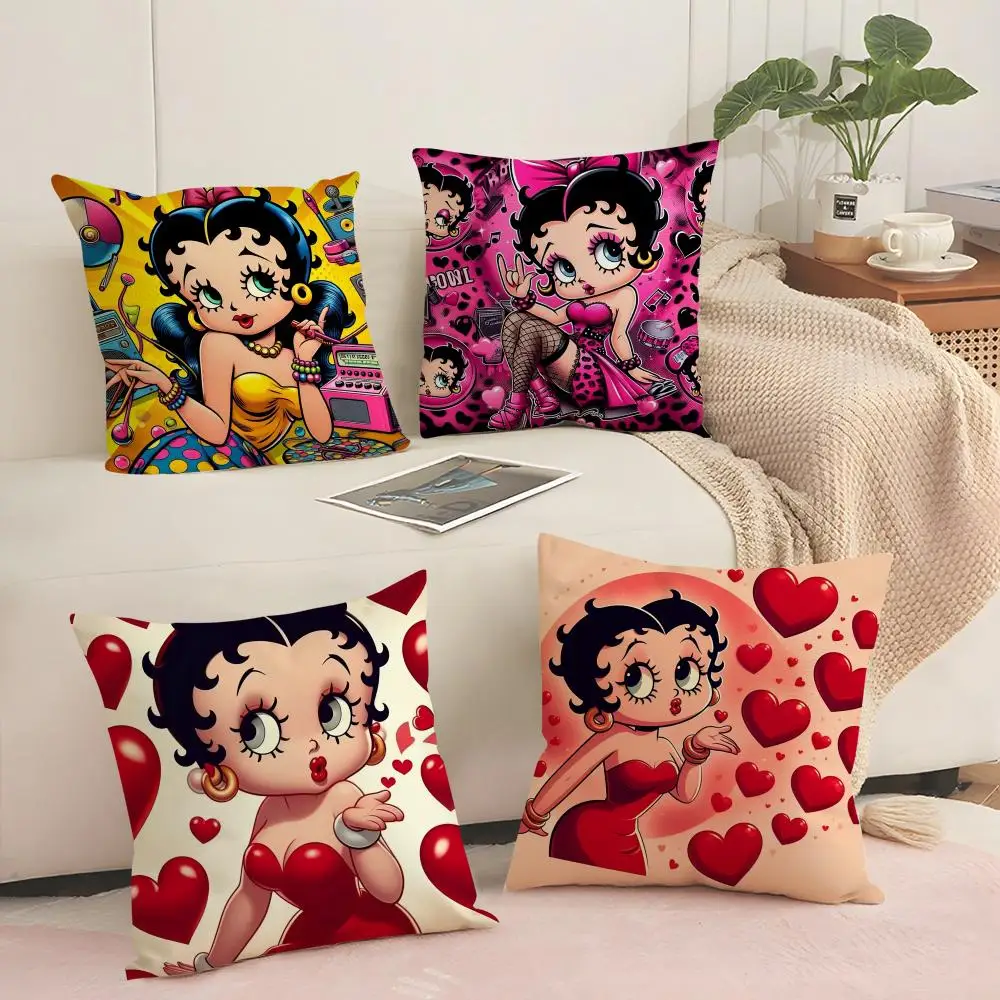 B-betty B-boop Cushion Cover Silky Short Plush Sofa Pillow Cover Hidden Zipper Soft Dustproof Case for Home Decor