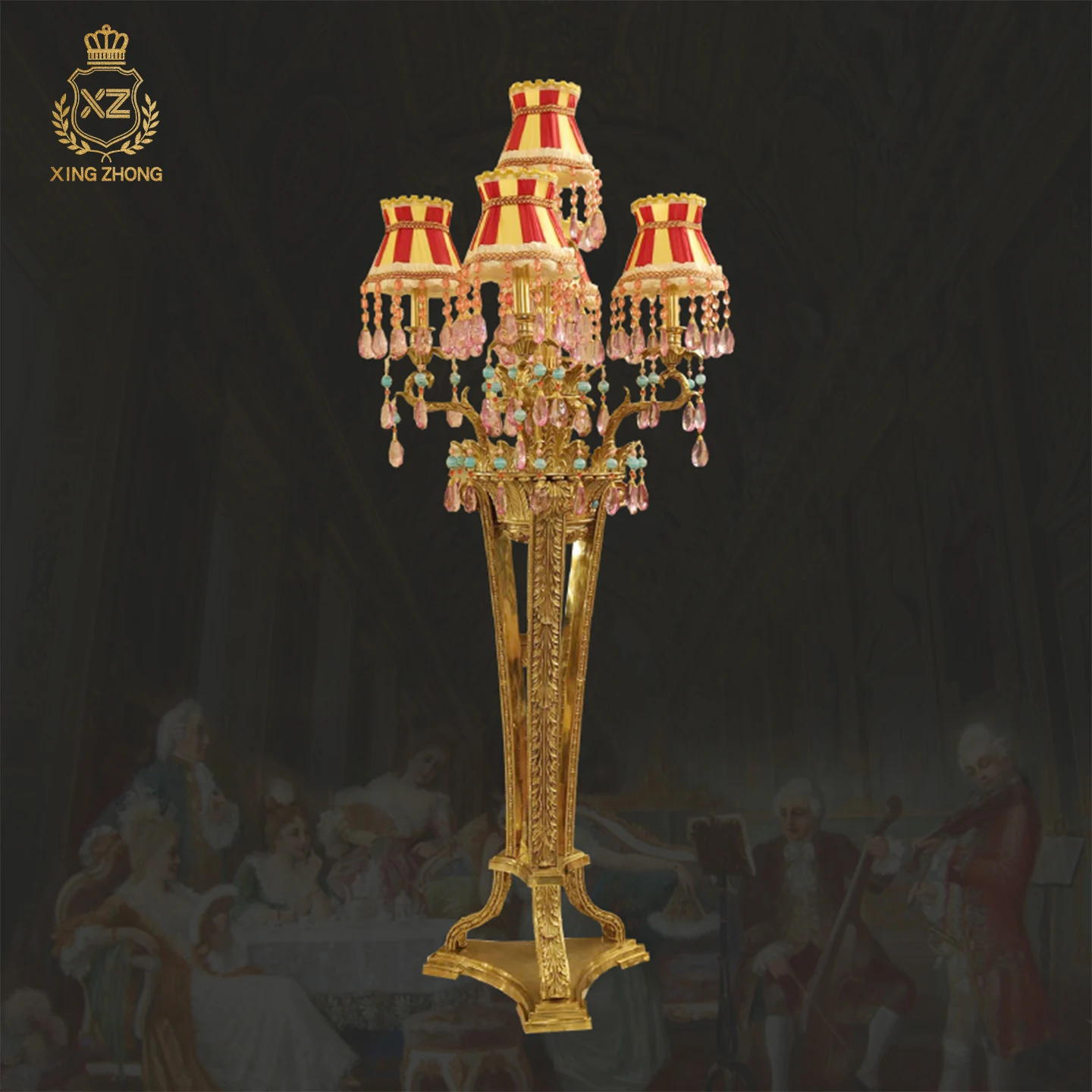 European Mid Century Royal Design Living Room Sofa Edge Brass Floor Lamp French Luxury Crystal Bedroom Study Stand Light
