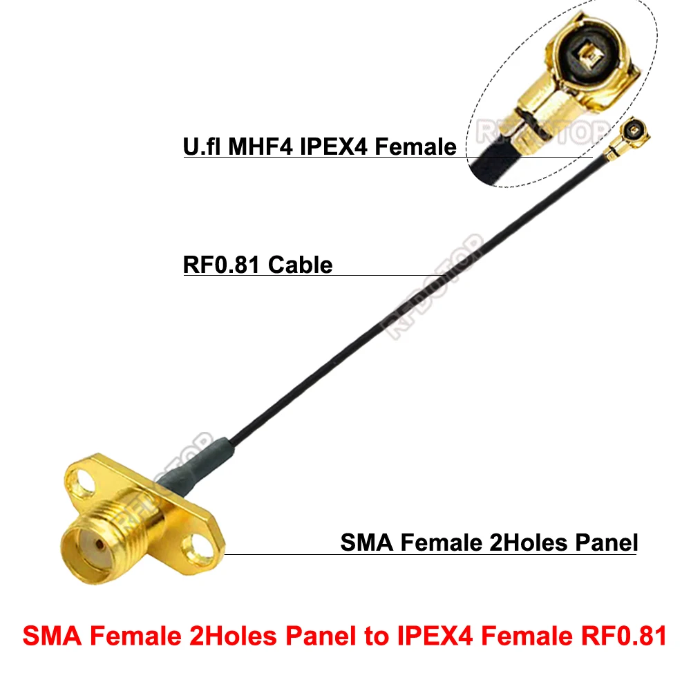 2PCS SMA Female 2 Holes Flange Panel to u.FL/4/IPEX-4 Female Connector RF0.81 RF Jumper Pigtail for Router WiFi Antenna SMA-K