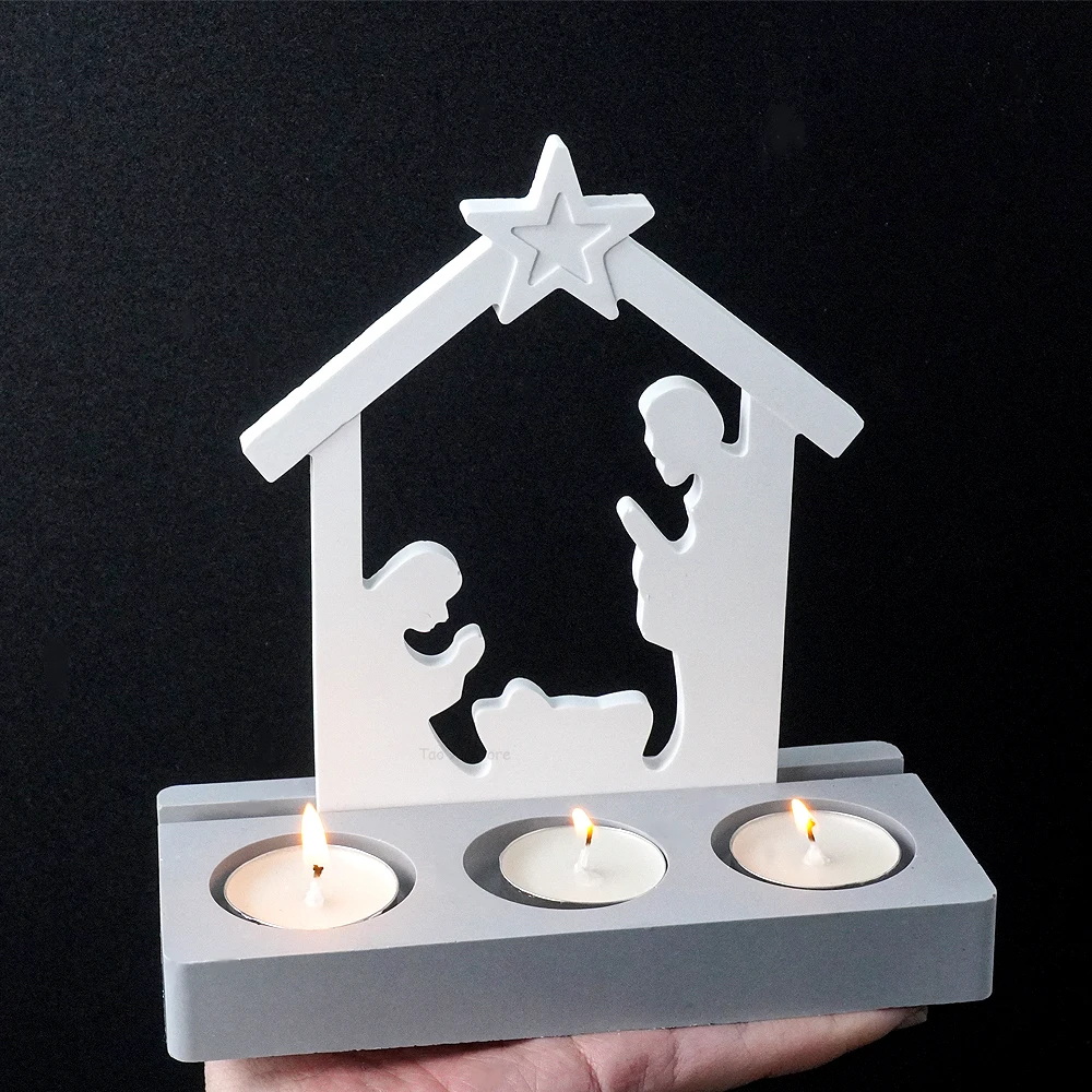 DIY Jesu Baptism Candle Holder Silicone Mold Eid Mubarak Ornament Making Plaster Concrete Resin Craft Molds Home Festival Decor