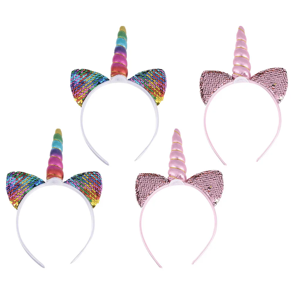 

4pcs Unicorn Headband Kids Party Hair Hoop Birthday Decoration Cartoon Headdress Girls Cosplay Accessories Hair Band Party