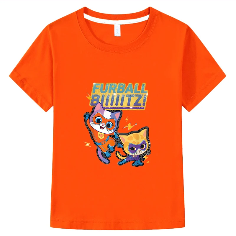 SuperKitties Cartoon T-shirts 100%Cotton Short Tops Anime Tees O-Neck kids clothes boy girl clothes y2k Summer Children clothing