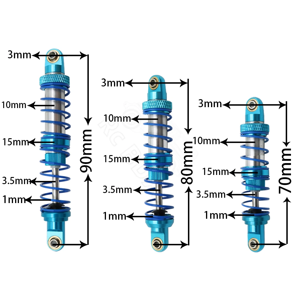 2PCS 4PCS Metal Shock Absorber Damper 70 80 90 100 110 120 Oil Adjustable for 1/10 RC Crawler Axial SCX10 Tamiya CC01 TRX-4