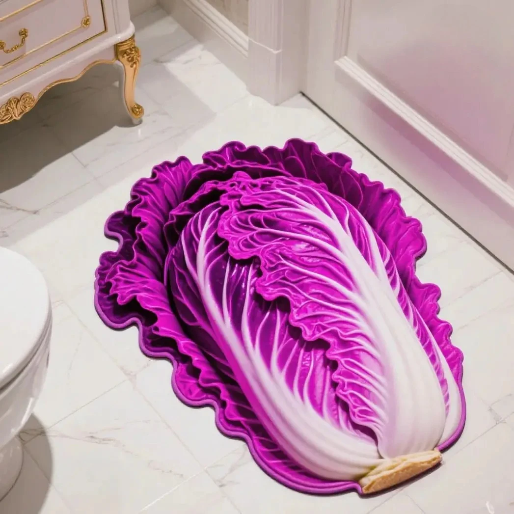 Diatom Mud Cabbage Shaped Floor Mat, Living Room Printed Headboard, Balcony, Bedroom Floor Mat, Absorbent and Non Slip Floor Mat