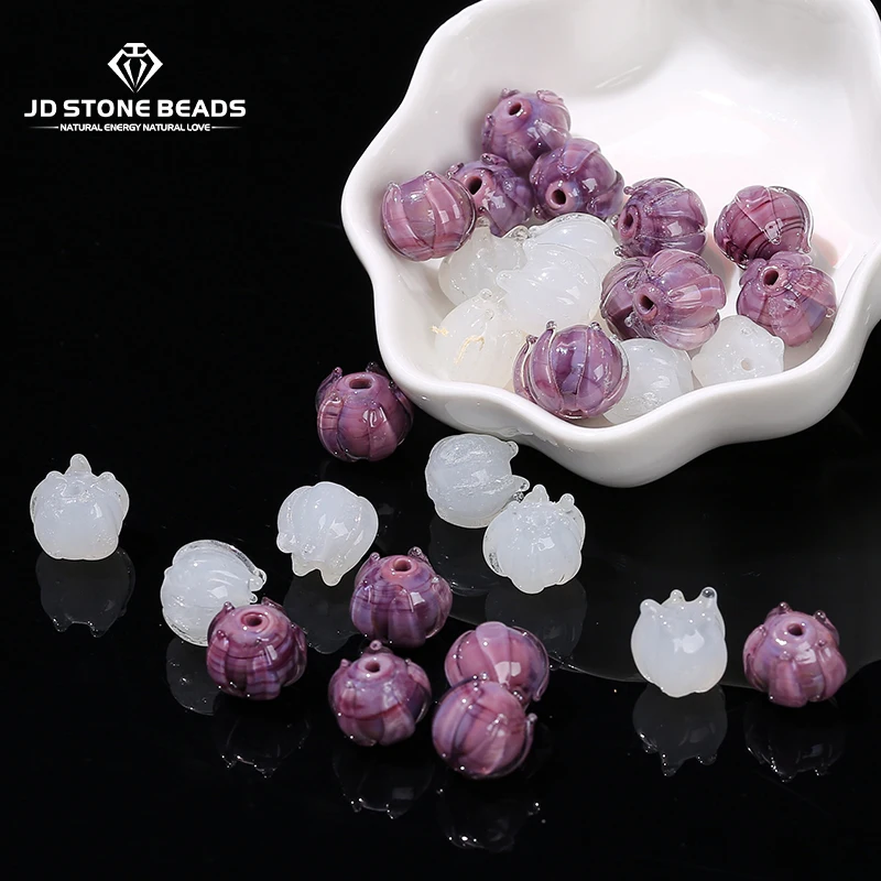 

10 Pcs/lot White Purple Glass Lotus Flower Shape Beads Loose Spacer For Jewelry Making Diy Necklace Bracelet Earrings Accessory