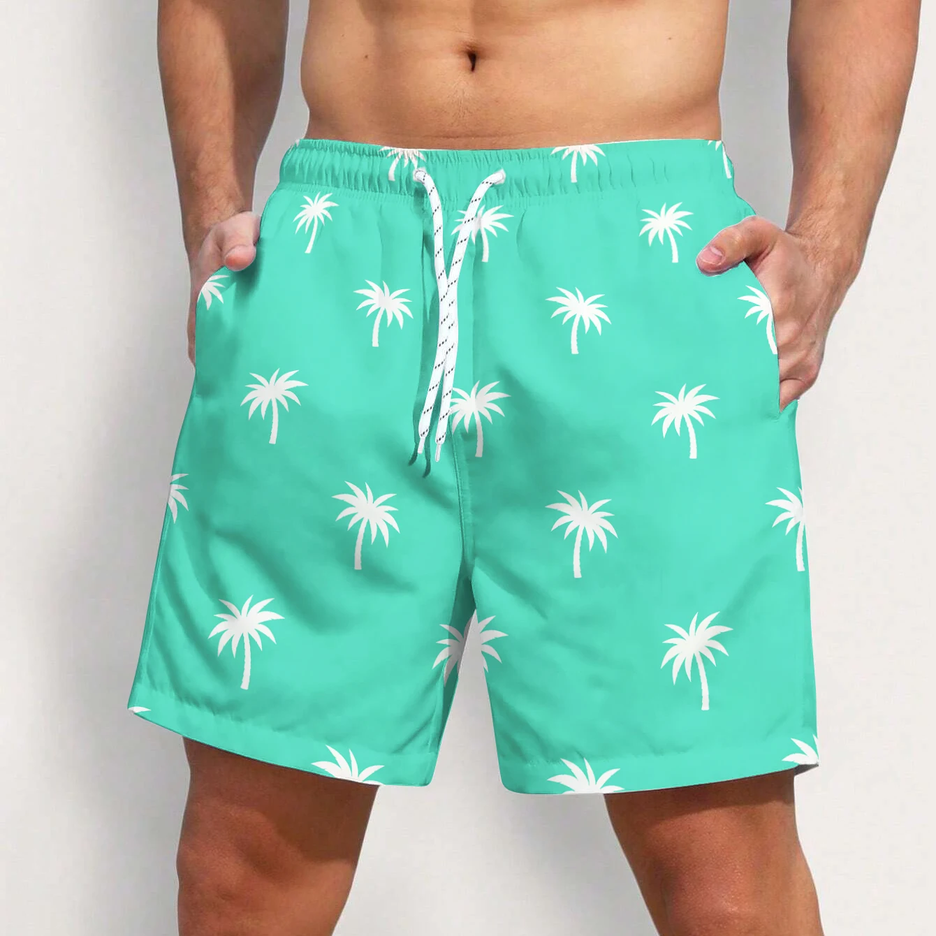 Men\'s Light Blue Palm Beach Shorts 3d Printed Beachwear Coconut Tree Casual Bottoms Quick Dry Gym Sport Shorts Male\'s Loose Pant