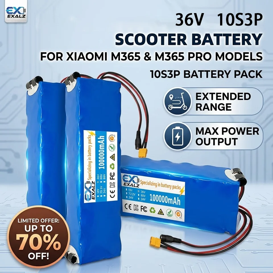 36V Electric Scooter Battery for Xiaomi M365 10S3P 100Ah 18650 Rechargeable Li-ion Pack Replacement BMS + 42V Charger XT30 Plug