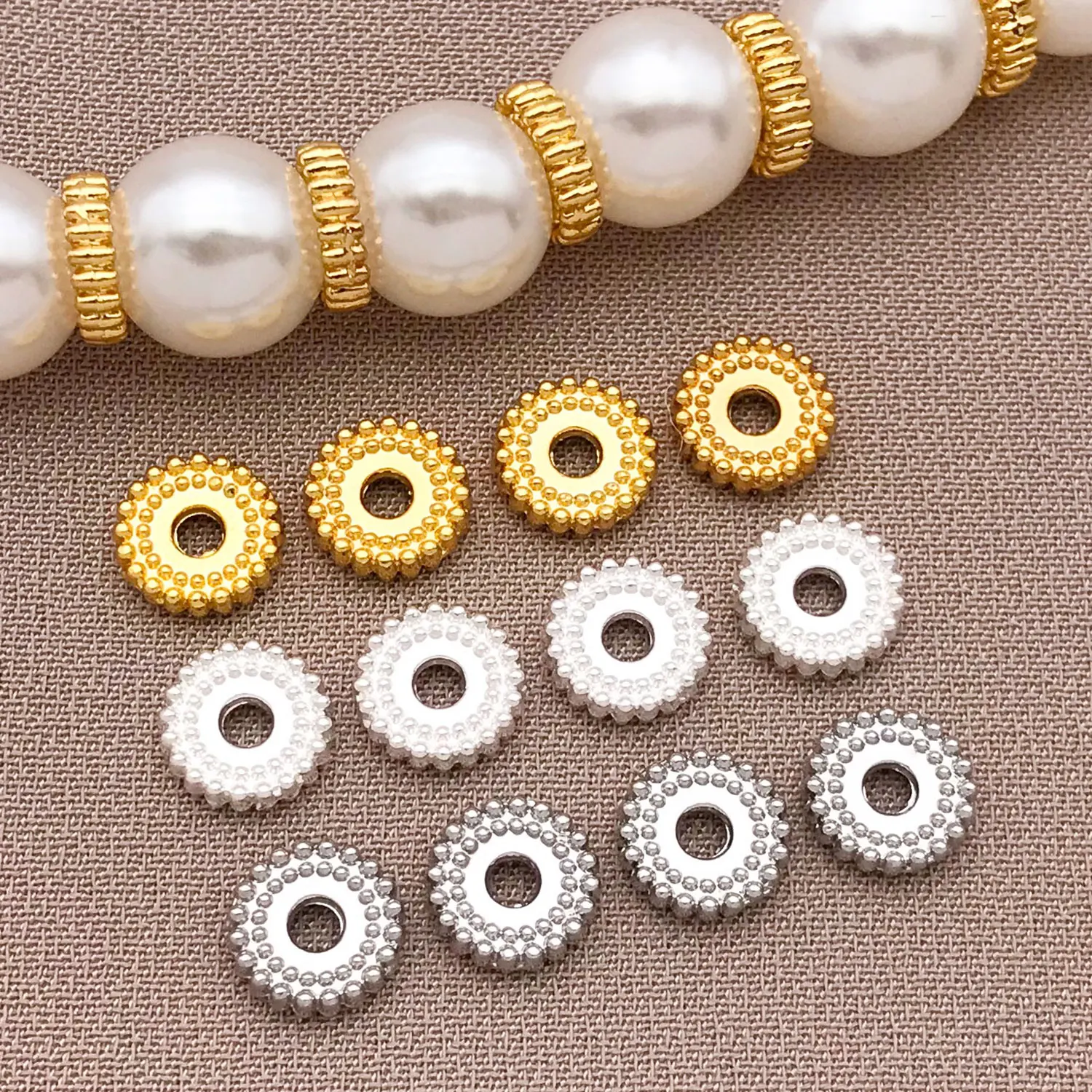 Mix 6mm20/30pcs 18K Copper Plated Real Golden Thick Silvery White Golden With Dotted Wheel Spacer DIY Jewelry Making Accessories