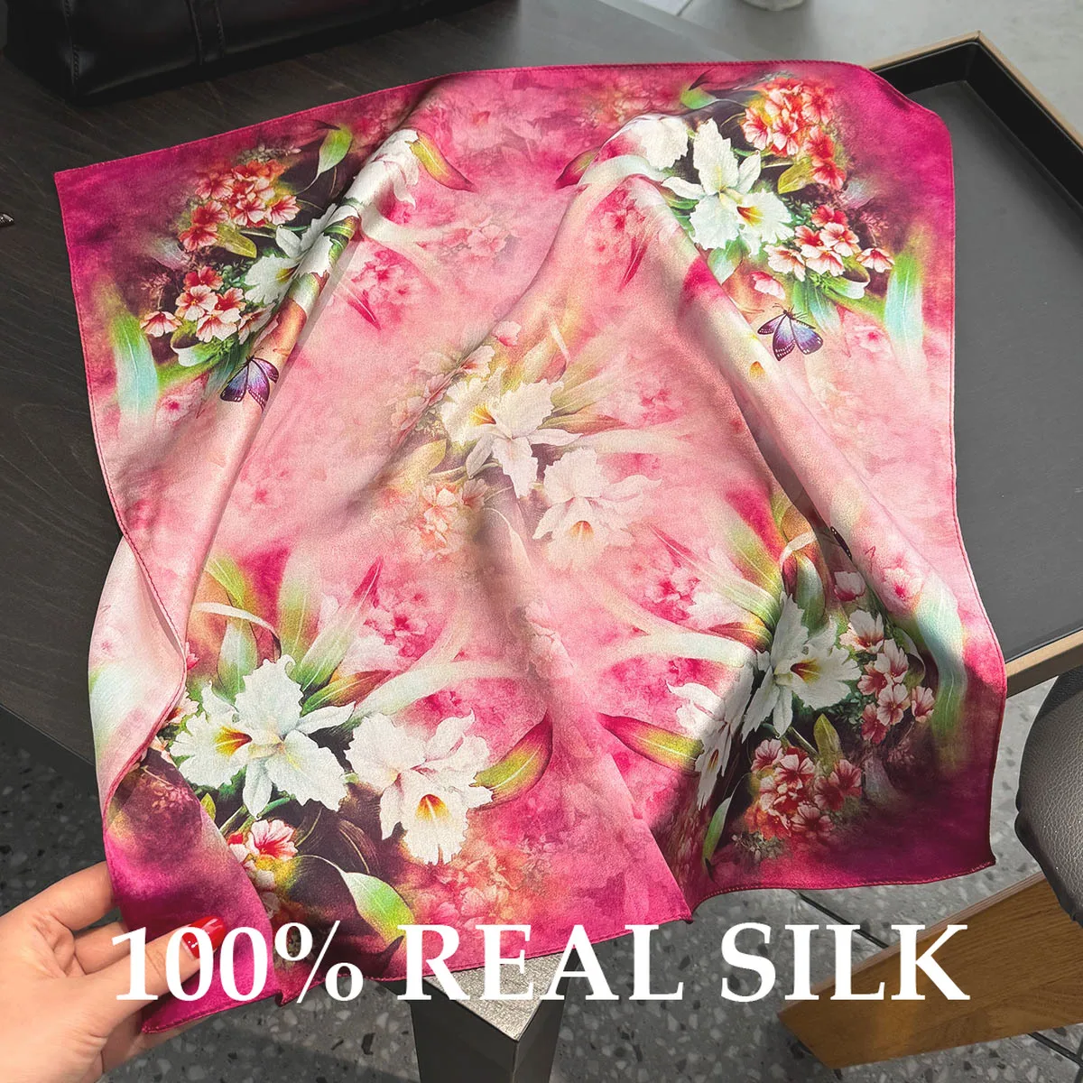 Neuer Damen-Schal aus 100% Echtseide, 53cm, Luxuriöses Kopftuch, Sommer-Sonnenschutz, Halstuch, Handtaschen-Deko, Haarband, Foulard, Bandana