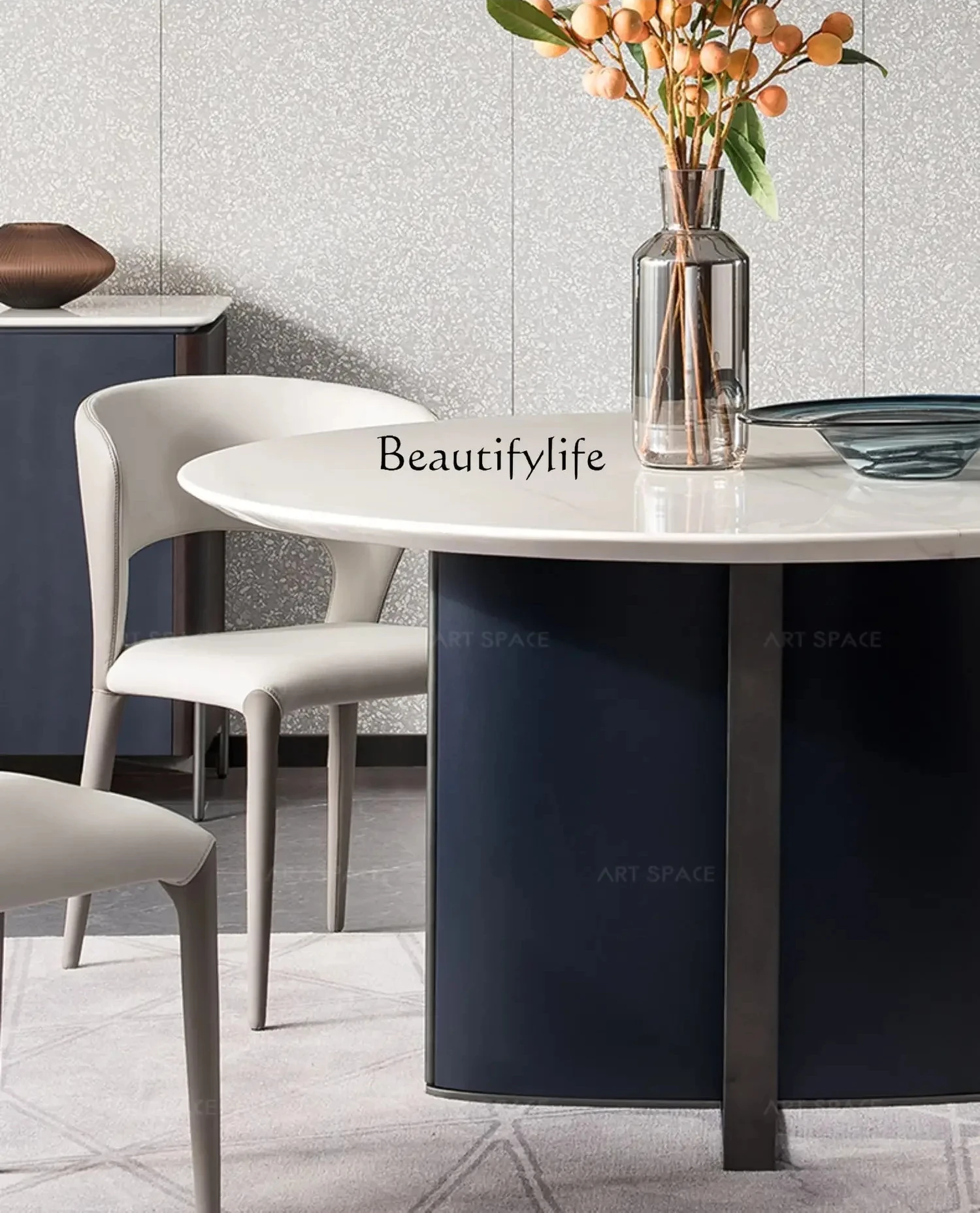 

01Italian minimalist marble household dining table modern light luxury long dining table