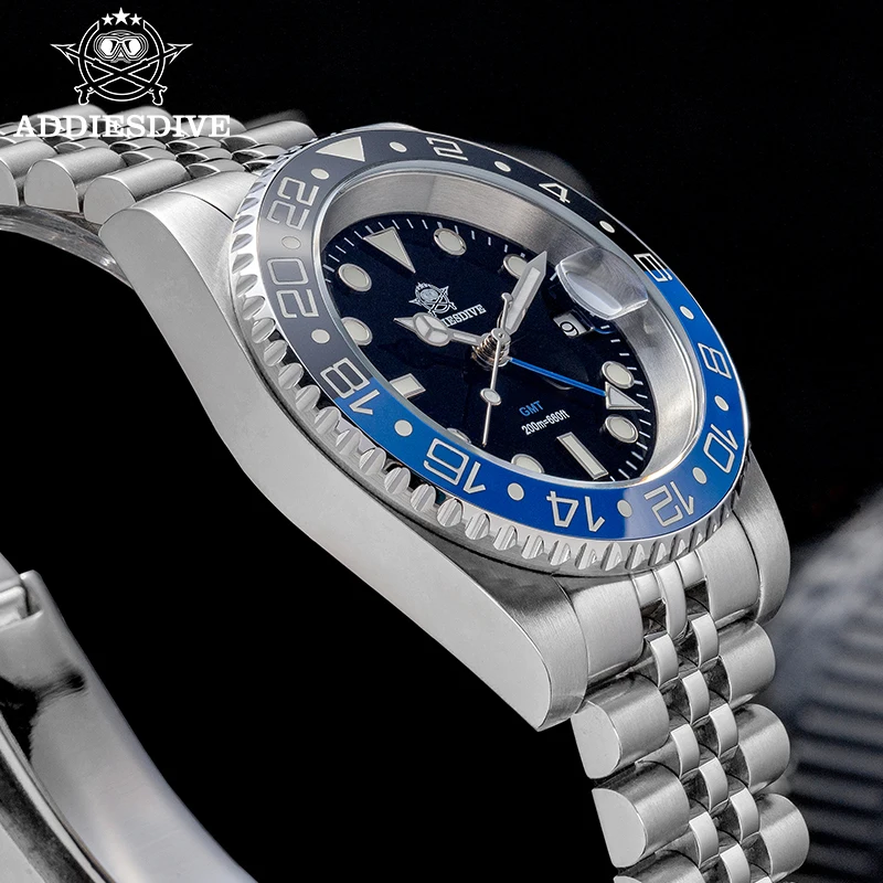 ADDIESDIVE Top Brand AD2050 Men's GMT Quartz Watch Stainless Steel 200M Diver Watches Relogio Masculino 40MM Luminous Wristwatch