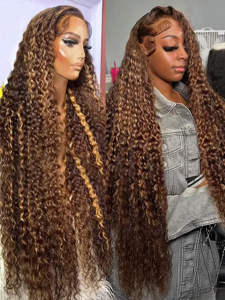 

30 40 Inch Pre Cut No Glue Highlight 4/27 Deep Wave 7x5 13x4 Wear Go Glueless Wig Human Hair Curly 13x6 HD Lace Frontal Wig 250%