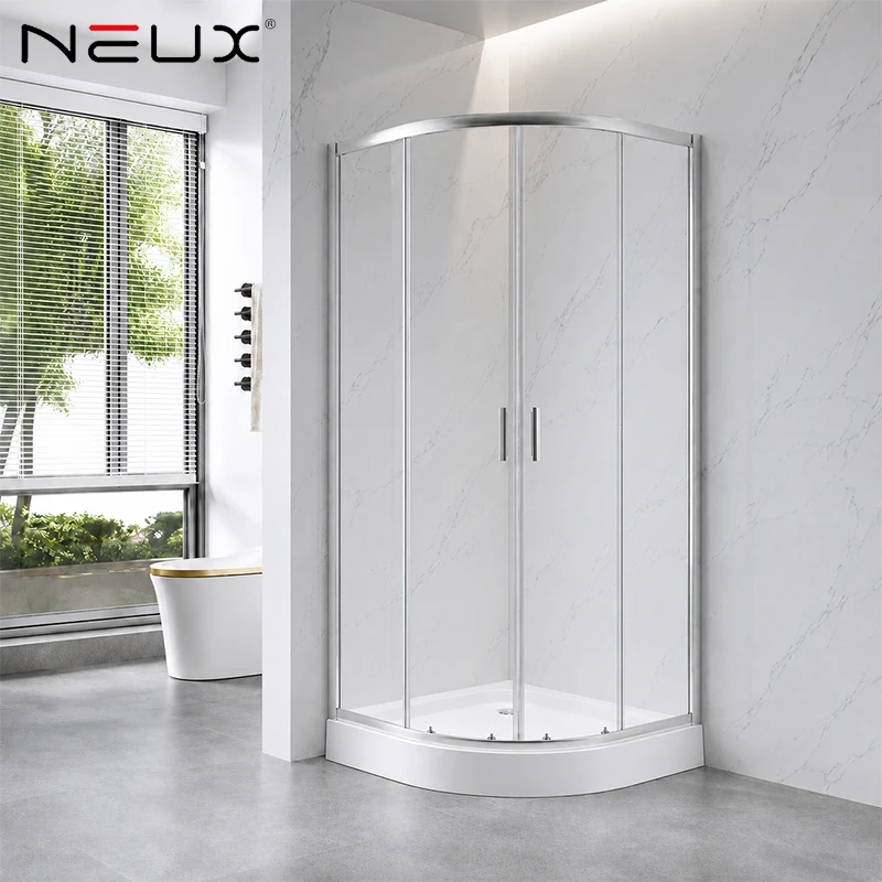 Corner Shower Room with Frame Tempered Glass Sliding Door Tray Straight Appearance Elegant Bathroom Cabin