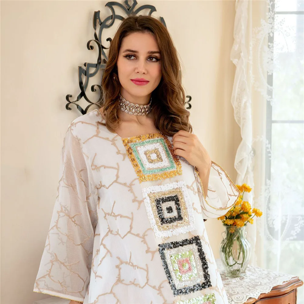 

Рамадан с блестками Абая для женщин 2025 Ид Джеллаба Мусульманское платье Турция Кафтан Исламская одежда Халат Кафтан Марокаин Femme Jalabiya