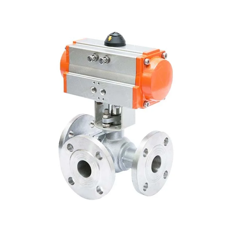 Pneumatic flange three-way ball valve/stainless steel ball valve/fire and anti-static
