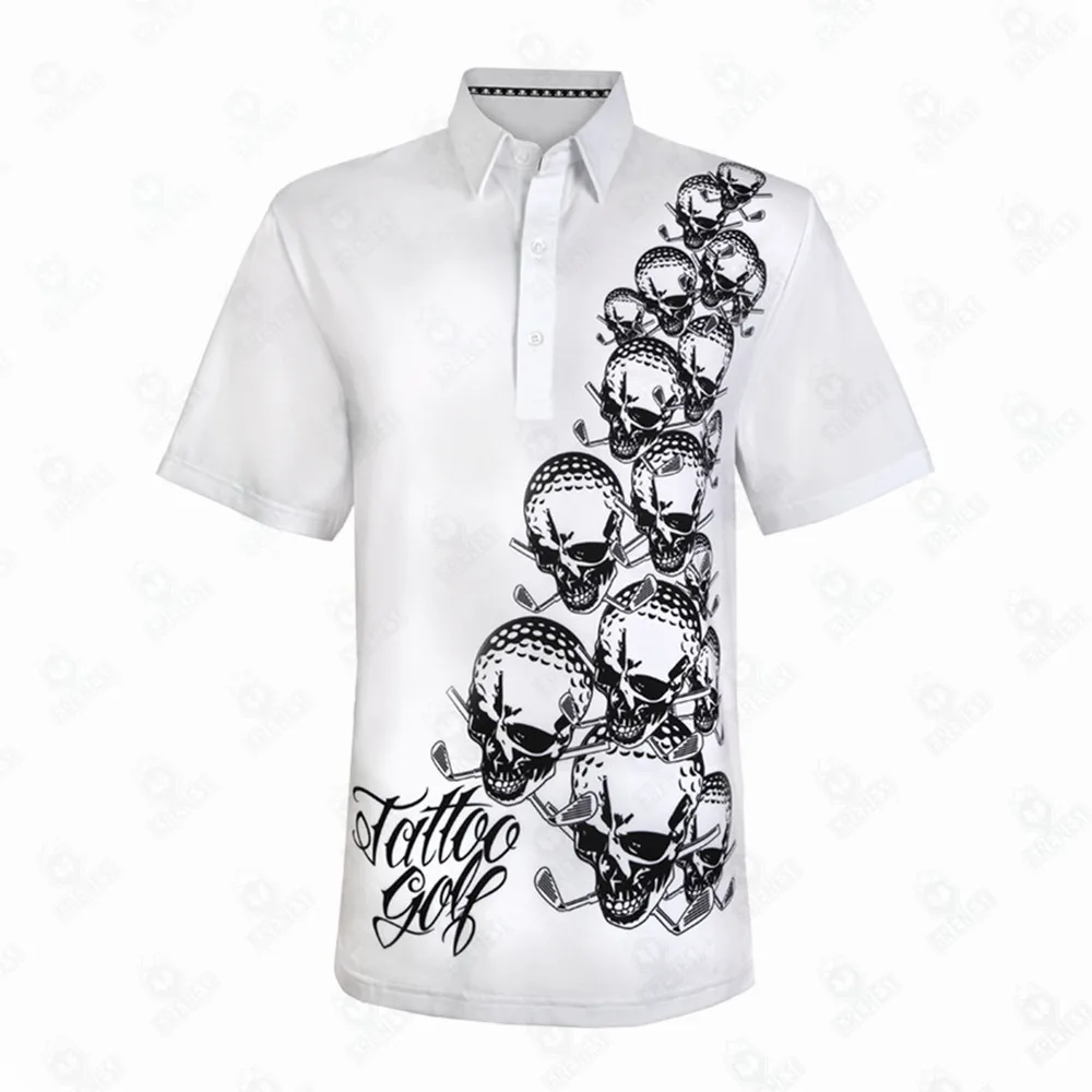 Men Skull Performance Pro Cool Stretch Tattoo Golf Shirt Fashion Polo Summer Short Sleeves Sports Casual Tennis T-Shirt Clothes