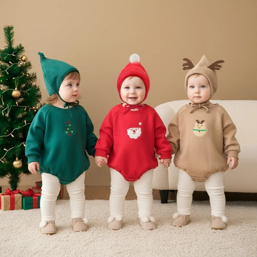 Cute Thickened Rompers Warm with Hat Toddler Sweatshirt Jumpsuit Autumn Winter