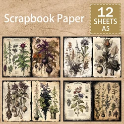 12 Sheets A5 Size Retro Gothic Dark Plant Skull Background Vintage Grunge Journal Planning Scrapbooking