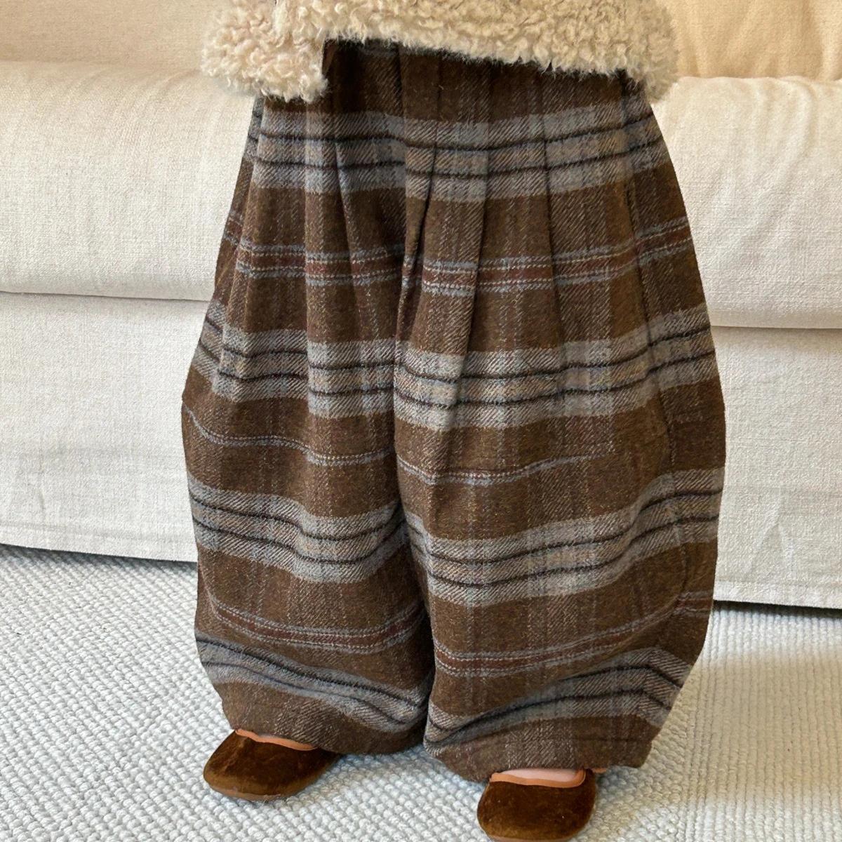 

Girl Pants 2025 Autumn and Winter New Children's Clothing Girl Baby Retro Plaid Woolen Wide-leg Pants Casual Simple Daily