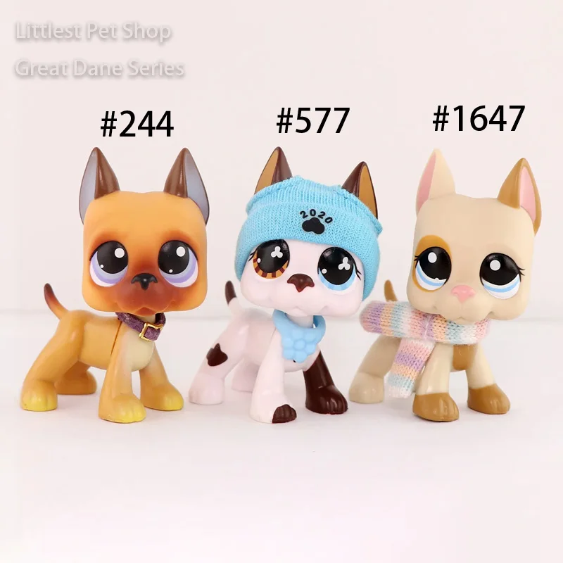 

3PCS Mini Shop Pet Figure Toys Great Dane Dog #244 #577 #1647 with Accessories Rare