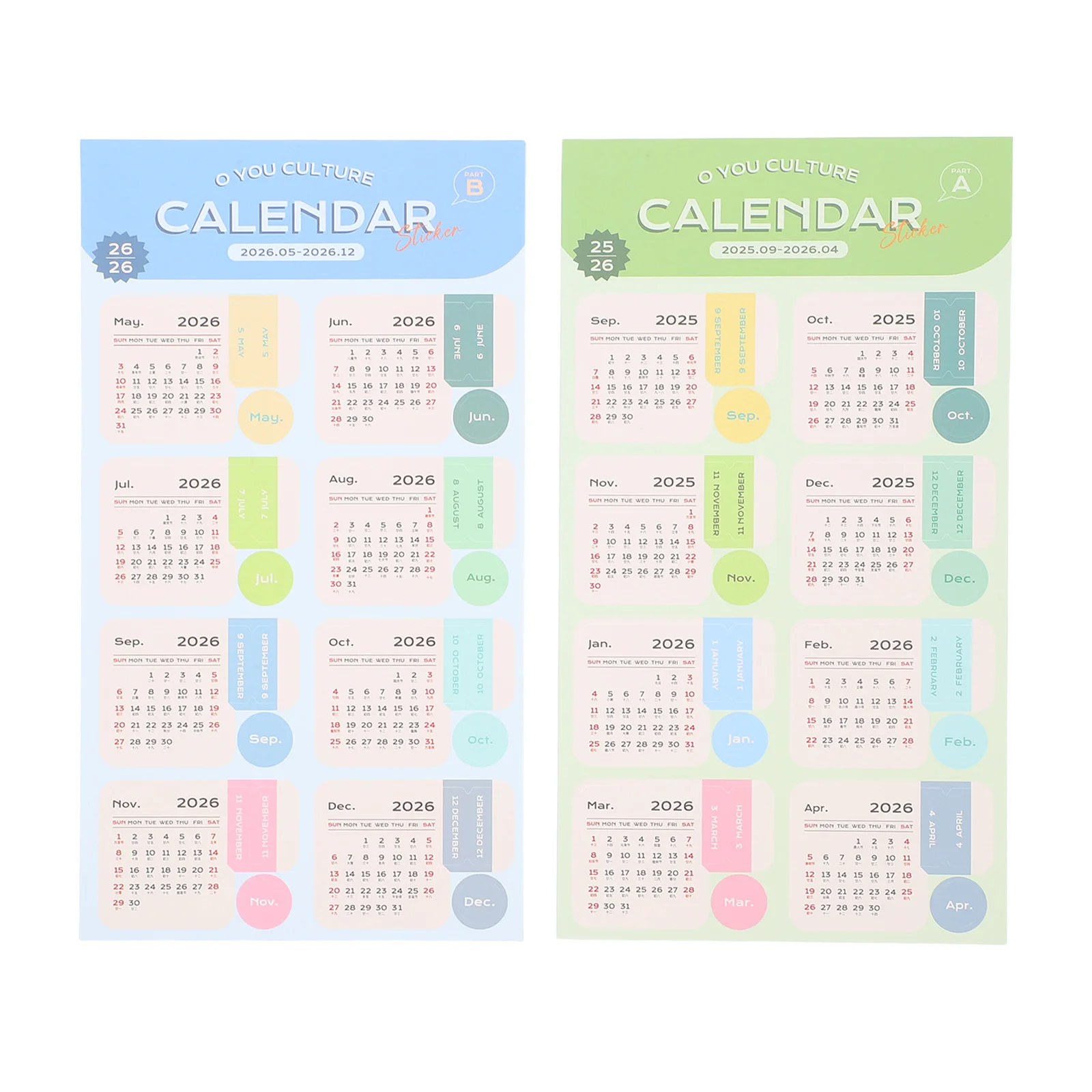 

2 Sheet Agenda Planner Stickers Adhesive Calendar Autocollants De Planification Candy Color Tearable