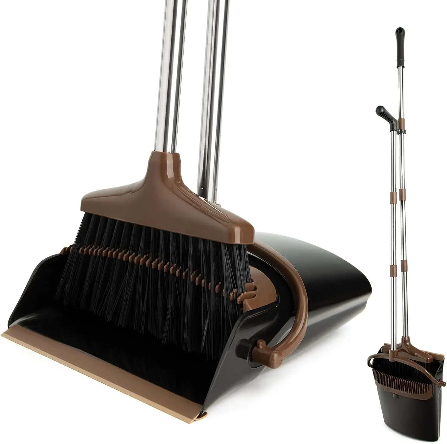 

Long Handle Broom and Dustpan Set, Lightweight Stainless Steel, Upright Storage for Home Kitchen Office Pet Hair Cleaning