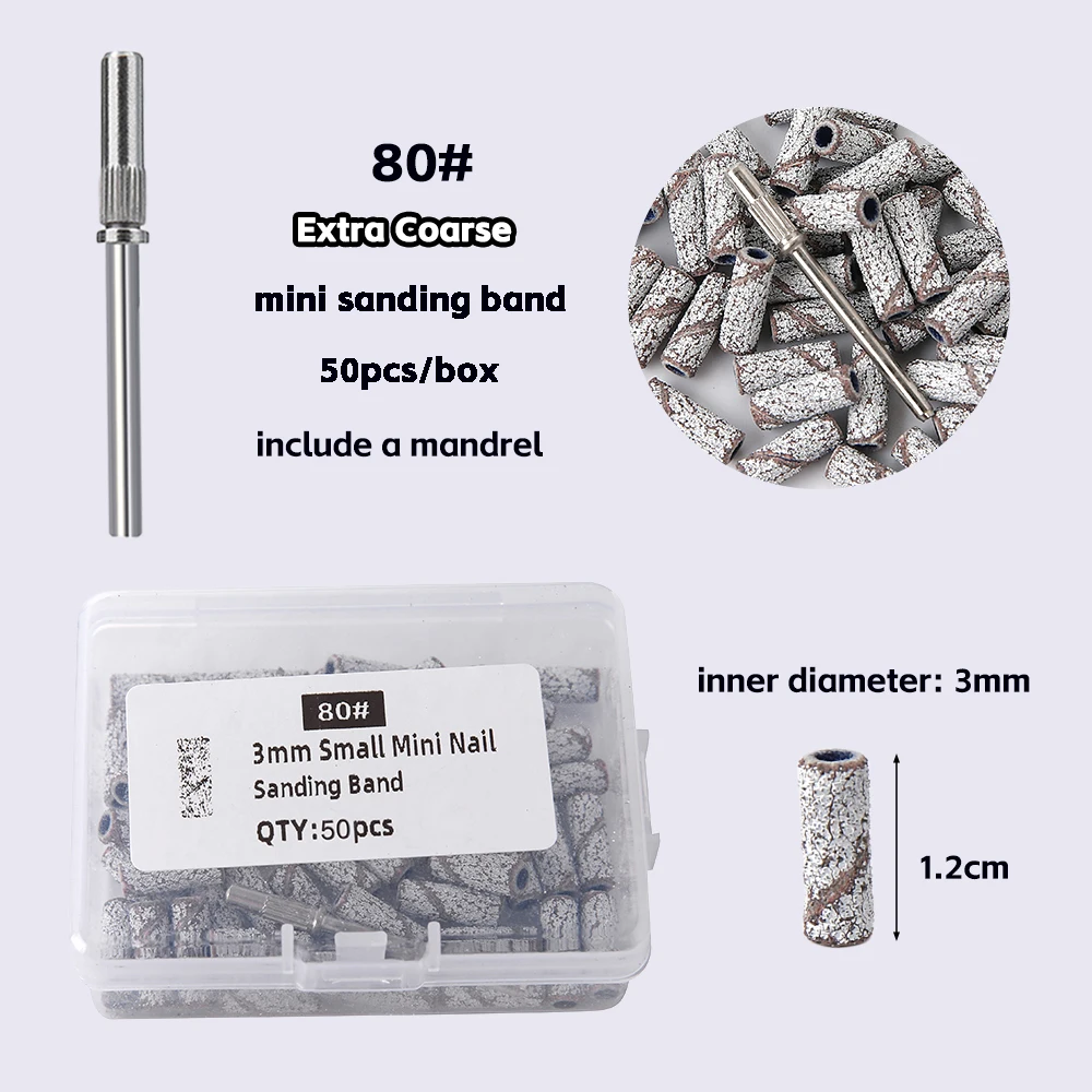 3 mm Nagelschleifbänder, Körnung 80/120/180/240, Mini-Nagelbohrer, elektrisches Nagelfeilen-Zubehör, Polieren, Maniküre-Werkzeug, 50/100 Stück