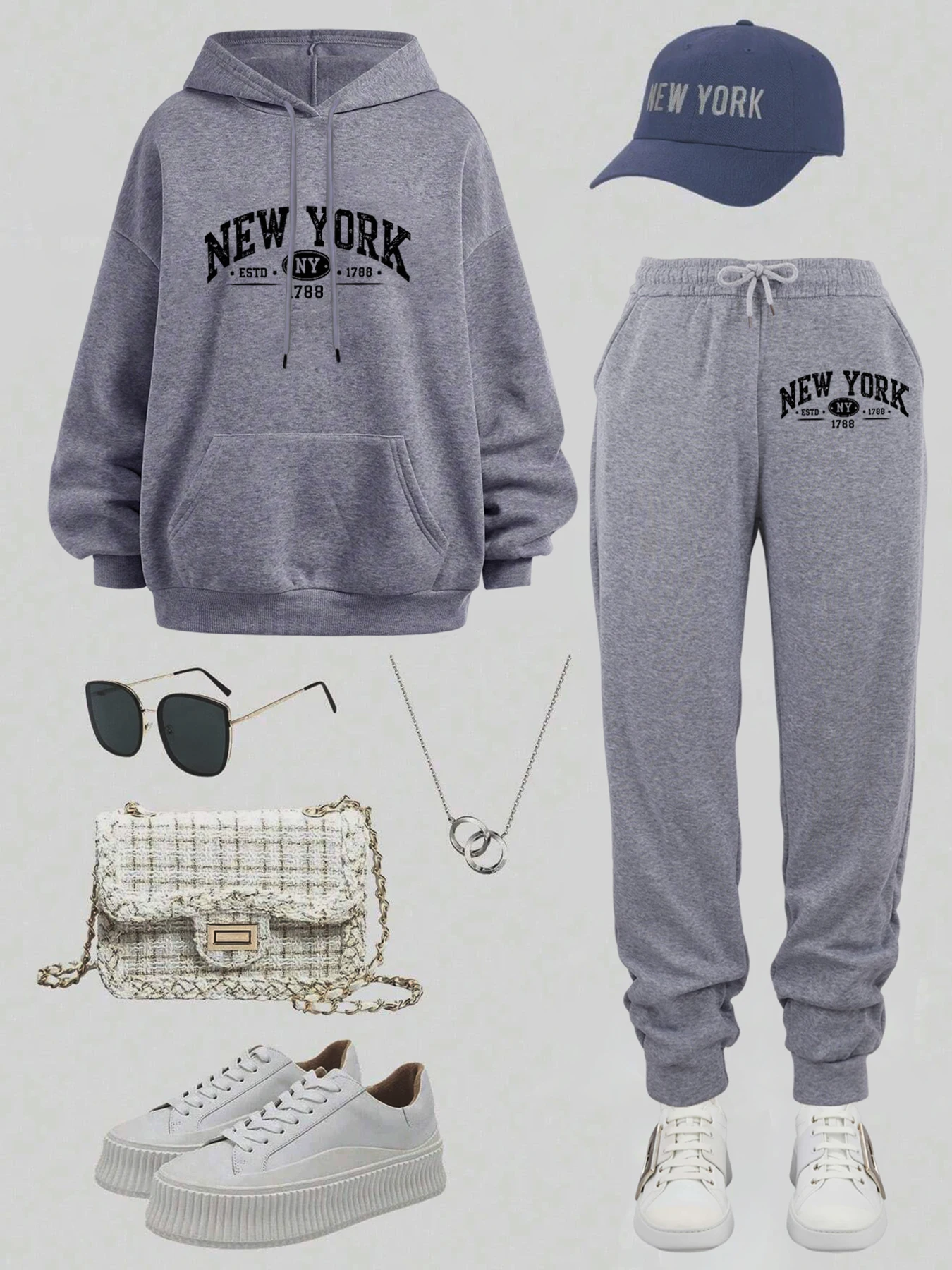 New York Estd 1788 Prints Hoody Suit Women Fleece Soft Sweatshirts Pocket Casual Jogging Pants Autumn Comfy 2 Piece Set Clothes