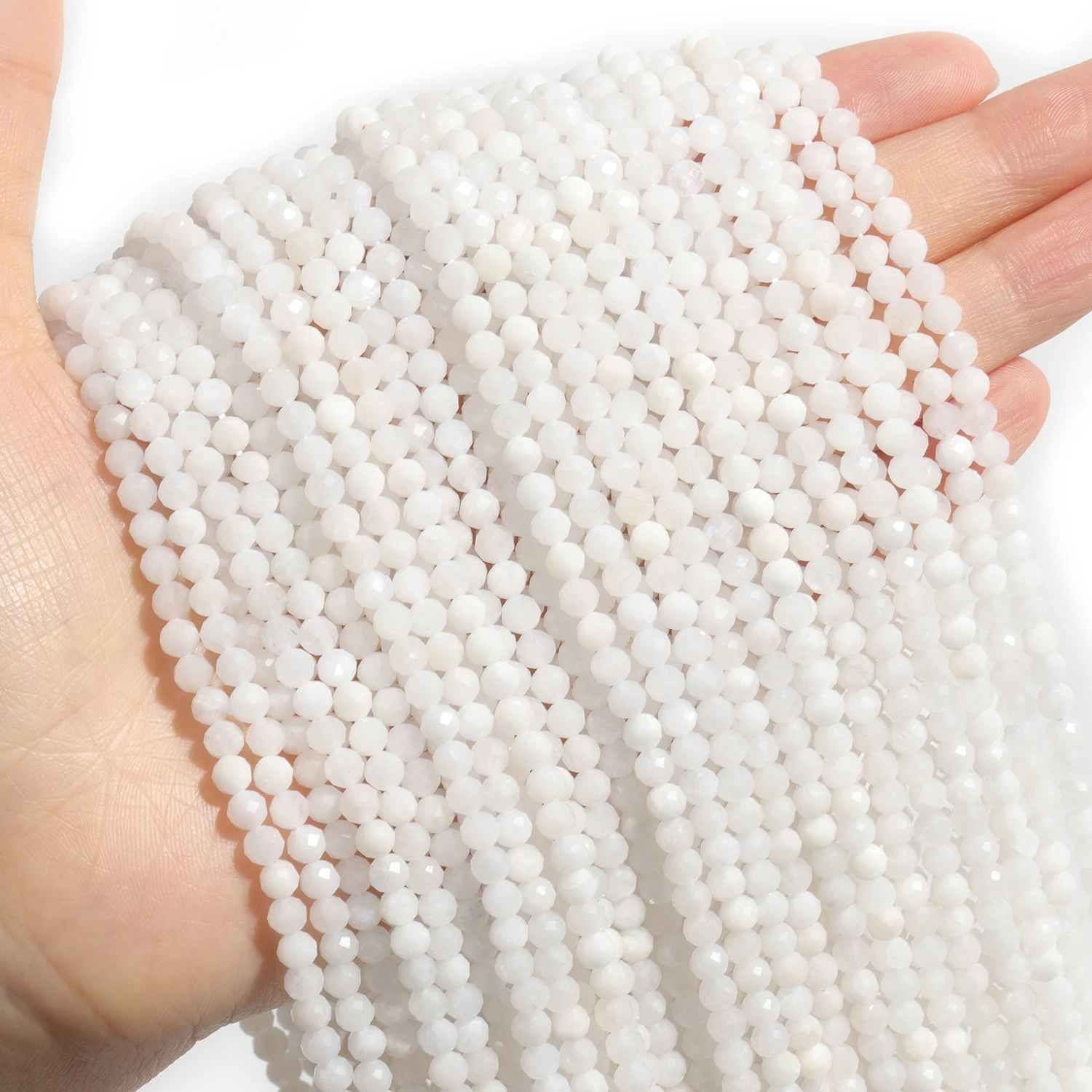 2/3/4mm AA Facettierte Naturstein Mondstein Perlen Weiß Winzige Perlen Für Schmuck Machen DIY Halskette armbänder Zubehör 15''