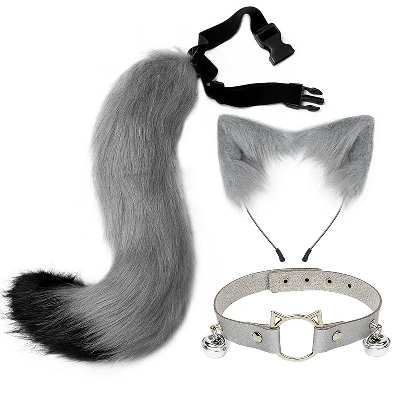 New Wolf Tail Fox  Handmade Fox Wolf Ears Headband and Faux Fur Tail for Halloween Cosplay Costume Accessories Cosplay