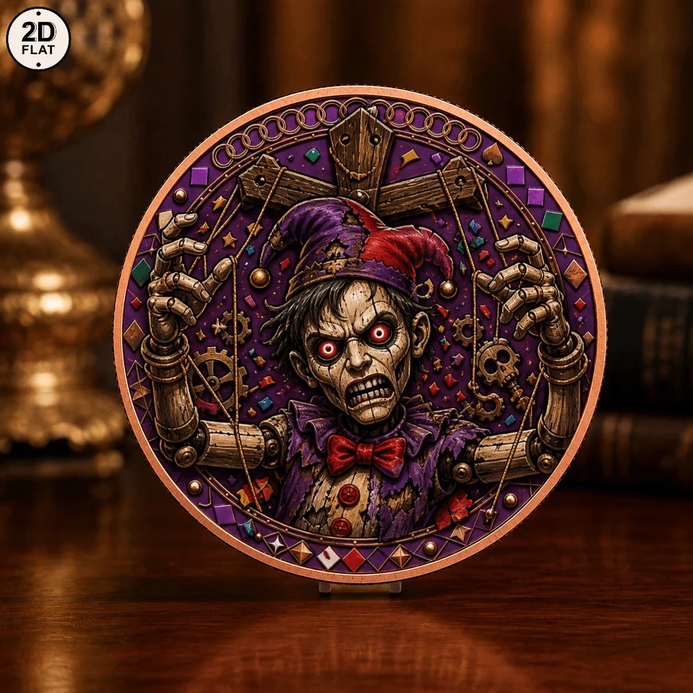 1pc Evil Puppet Jester Metal Commemorative Coin 2D UV Print 1oz Fine Copper Collectible Coin Gothic Horror Gift Souvenir