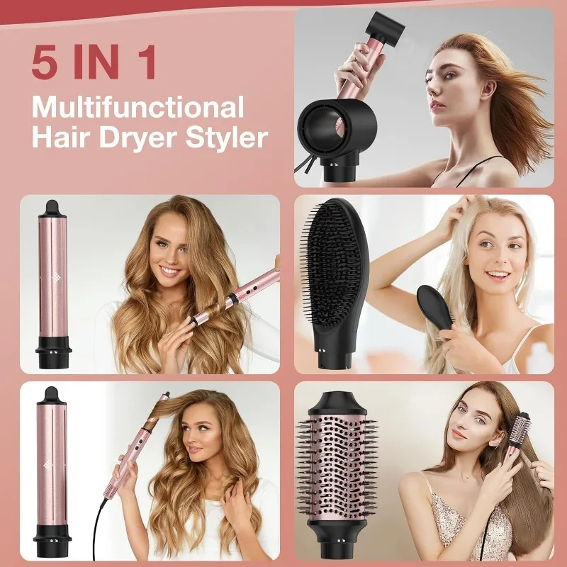 Brightup Blow Dryer Brush with 110,000 RPM High-Speed Negative Ionic Hair Dryer, Straightener Brush, Auto Wrap Curlers, 5 in 1