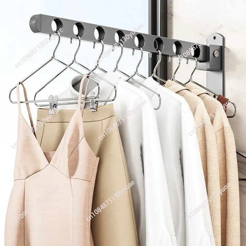 Invisible folding drying rack free punching balcony wall hanging household bathroom drying rod wall drying rod hanging clothes
