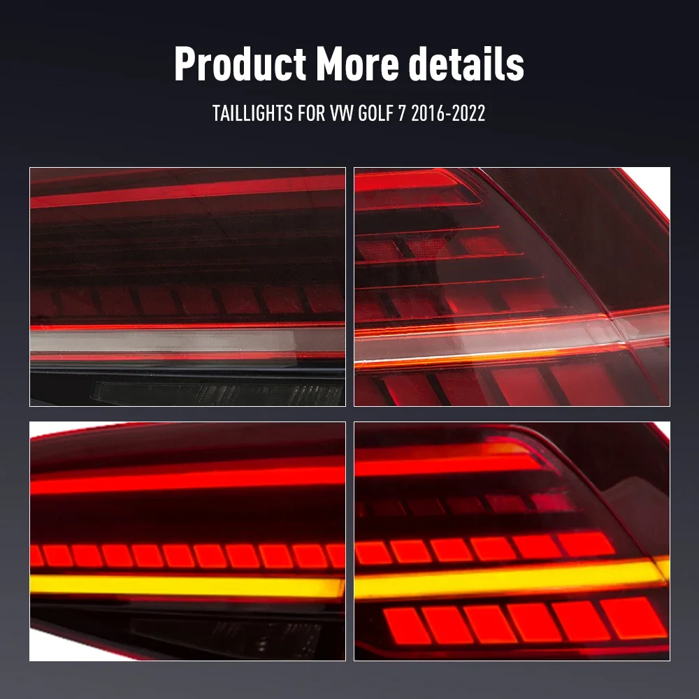 زوج من أضواء خلفية LED لشركة فولكس فاجن جولف 7 2016-2022 DRL عكس الفرامل تحول إشارة التوصيل والتشغيل مجموعة مصابيح الذيل الخلفي للسيارة #6