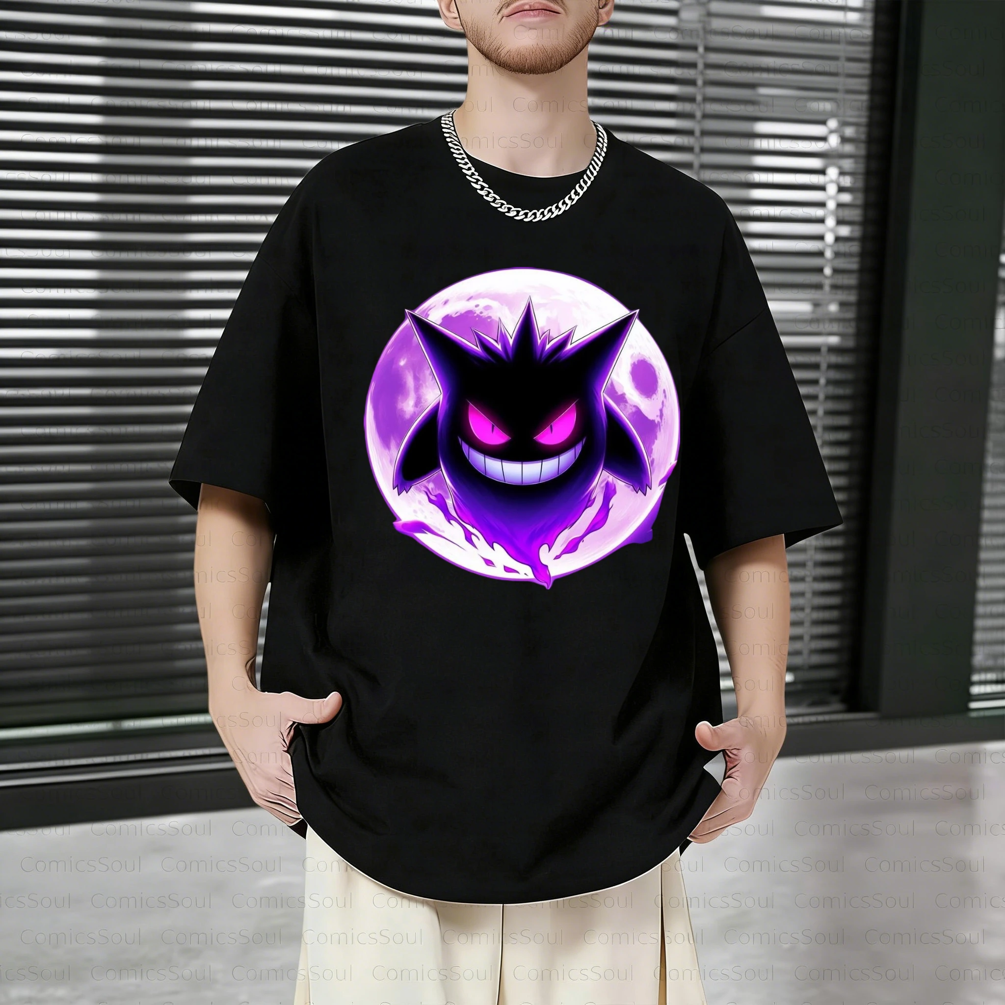 

Men's Anime Print T - Shirt Pokemon Gengar Moon - Light IP Mysterious Visual Comfortable Fit Durable Print Daily Casual Otaku