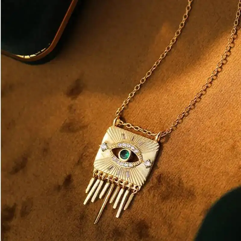 925 Silver Gold Plated Oblong with Bar Tassels Pendant Necklace For Women Cubic Zirconia Evil Eye Fashion Chokers Necklaces Gift