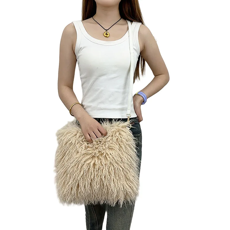 

Женские модные сумки из искусственного монгольского овечьего меха, пляжная сумка на плечо из искусственного меха, женская сумка из искусственного меха, роскошные сумки через плечо