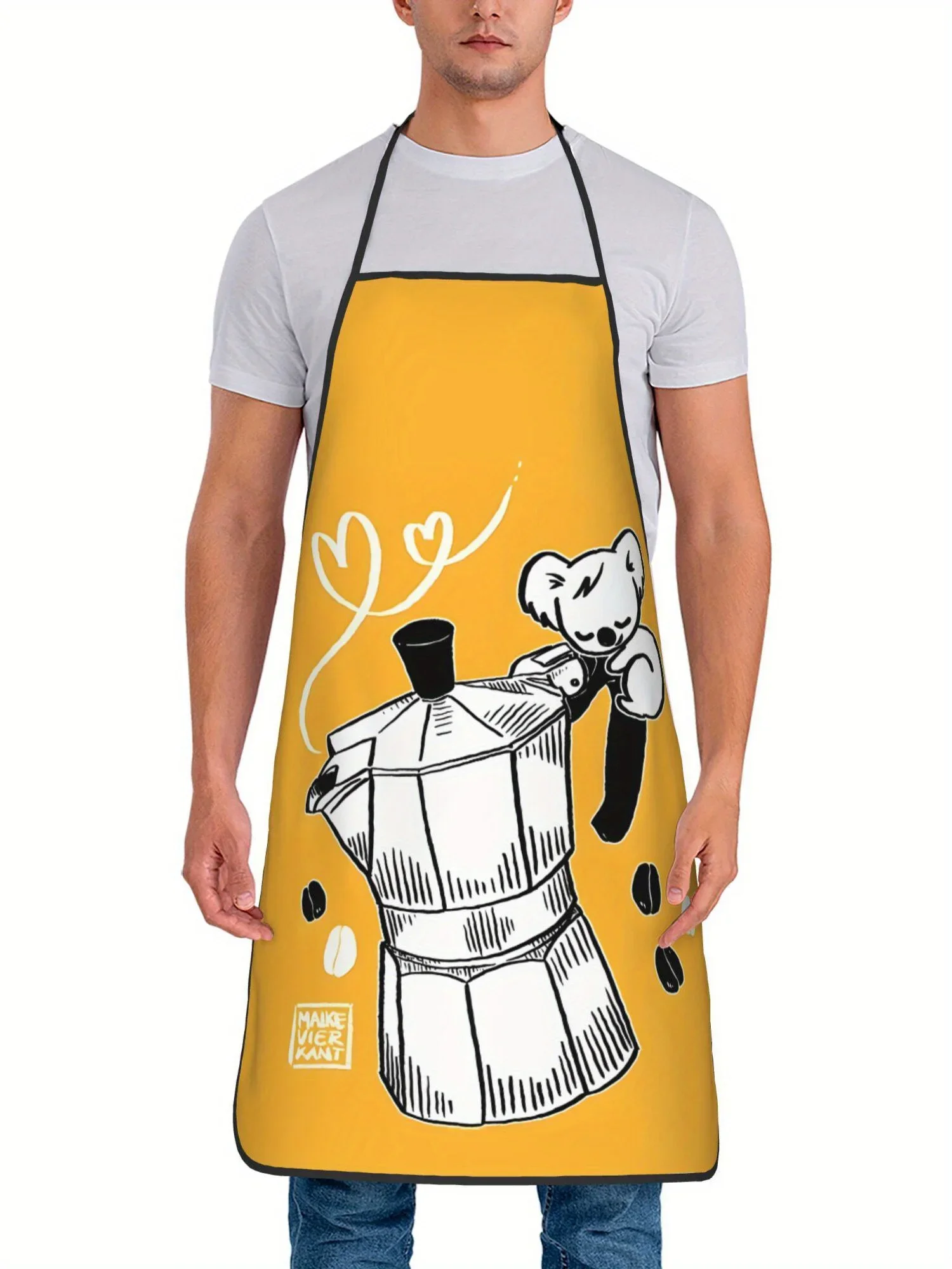 Moka Pot Coffee Print Apron, Washable, Stain-Resistant, Multi-Scenario Protective Apron for Home and Outdoor Use