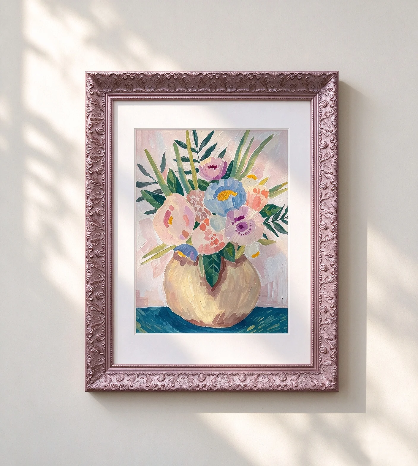 Vintage Rose Gold Solid Wood Photo Frame Hand-Carved Baroque Picture Frame with Floral Relief Timber Art Frame for Oil Painting