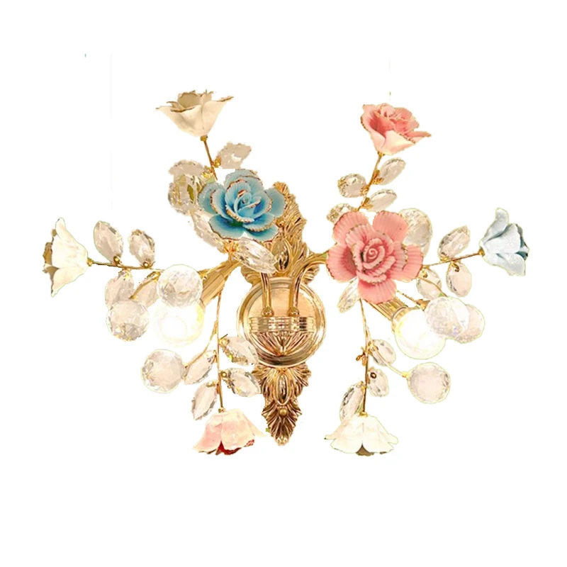 Bedroom bedside wall lamp Ceramic flower wall lamp Deluxe aisle wall lamp