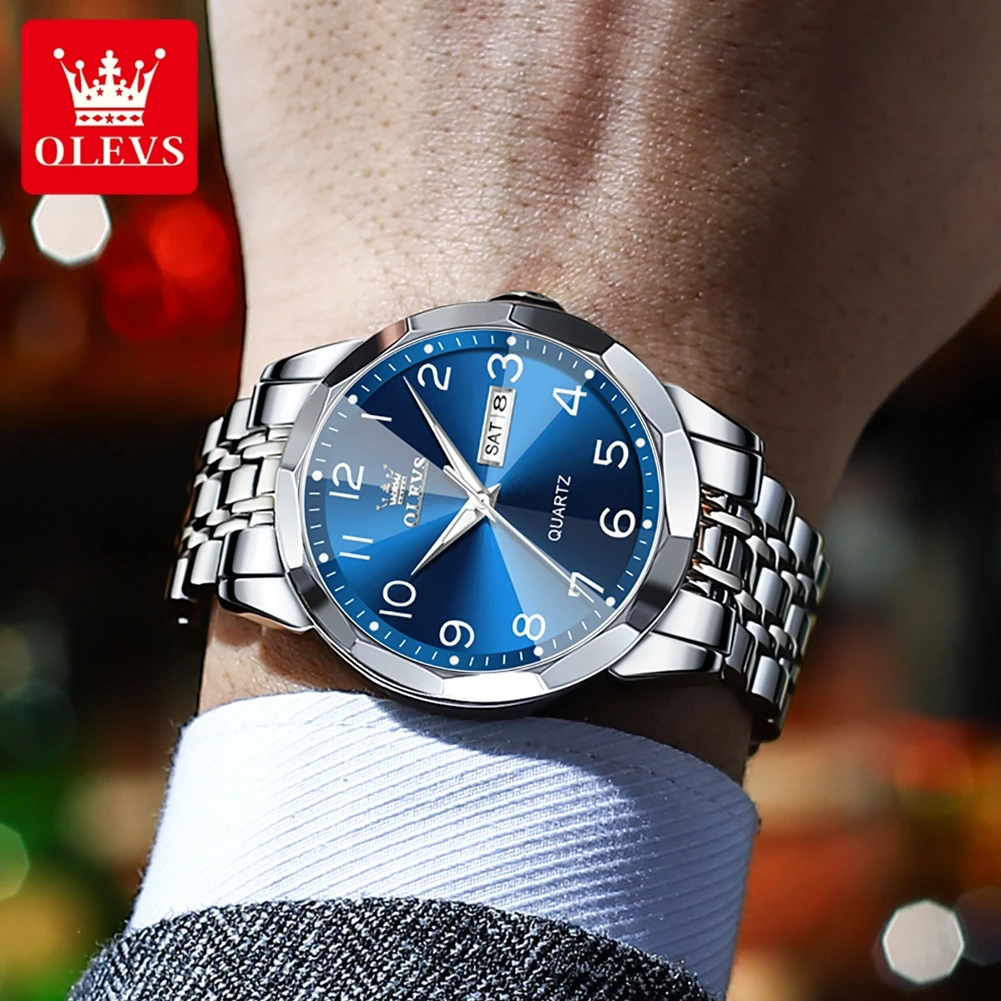 OLEVS No.9970 Men\'s Watches Rhombus Mirror Fashion Original Quartz Wristwatch Large Arabic Numeral Dial Waterproof Luminous