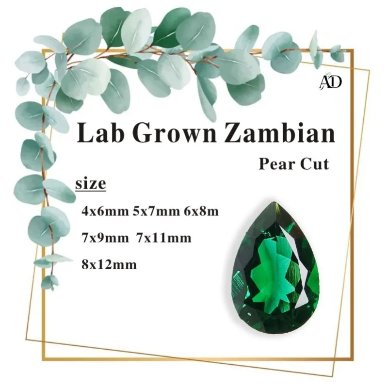 

Lab Grown Zambian Emeralds Pear Shape Hydrothermal Hand Cutting Cut with Cracks Inclusions Inside Selectable AGL Certificate