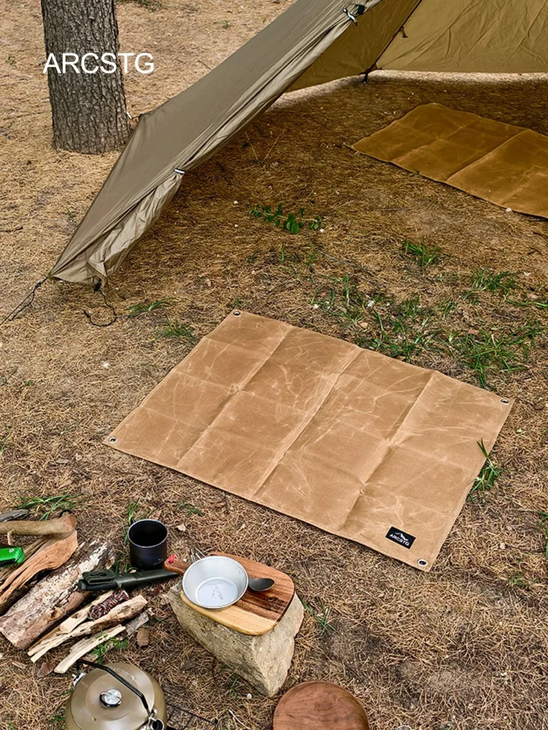 ARCSTG Outdoor Camping Oil Wax Canvas Ground Mat Sleeping Pad Picnic Mat Durable Water Resistant Soft Floor Cover for BC Camp...