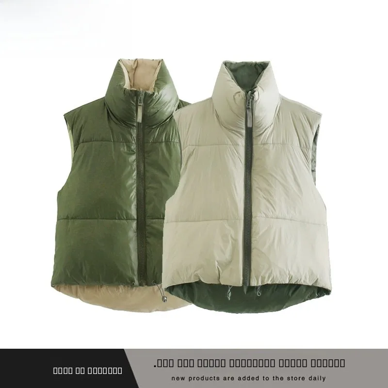 

Модный однотонный двусторонний хлопковый жилет с воротником-стойкой, женский новый осенне-зимний жилет ZA ZR Sle, универсальная подходящая молния