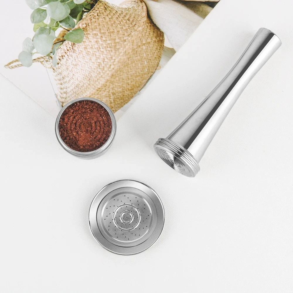 Icafiras Nespresso Reusable Coffee Capsule Stainless Steel Refillable Filters Fit for Inissia & Pixie Coffee Maker Dosing Ring
