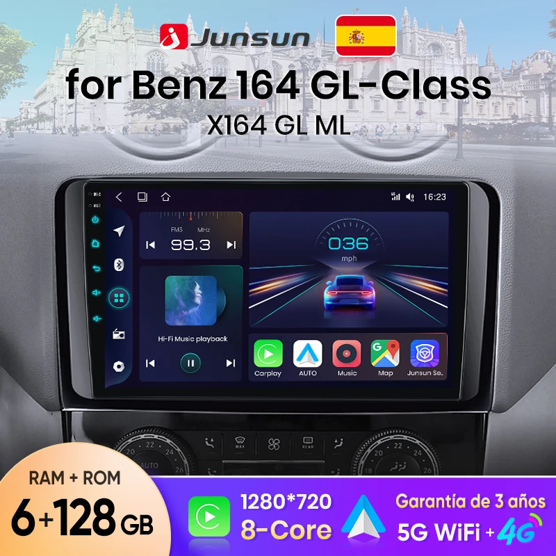 Autoradio sans fil Junsun CarPlay Android Auto pour Mercedes Benz Classe M W164 Classe GL X164, systèmes intelligents pour voiture, BT, FM, version espagnole locale