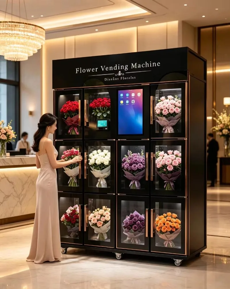 Commercial Fresh Bouquet Vending Machine 24 Hour Unmanned Retail Locker Kiosk For Hotel Lobby Airport