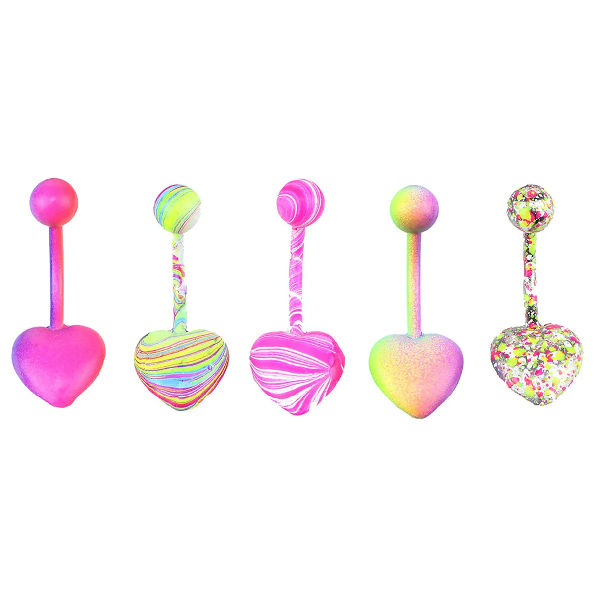 10Pcs Belly Button Pin Stainless Steel Small Size Heart Pattern Colorful Navel Ring Long-Lasting Safe Metal Belly Button Buckle